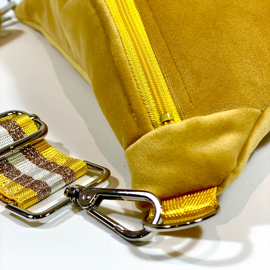 Sac banane, velours jaune safran, PAS SI MUETTE, fabrication française