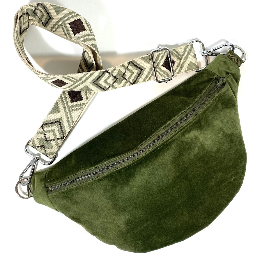 Sac banane, velours kaki, PAS SI MUETTE, fabrication française