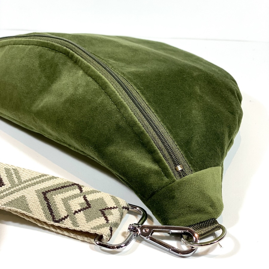 Sac banane, velours kaki, PAS SI MUETTE, fabrication française