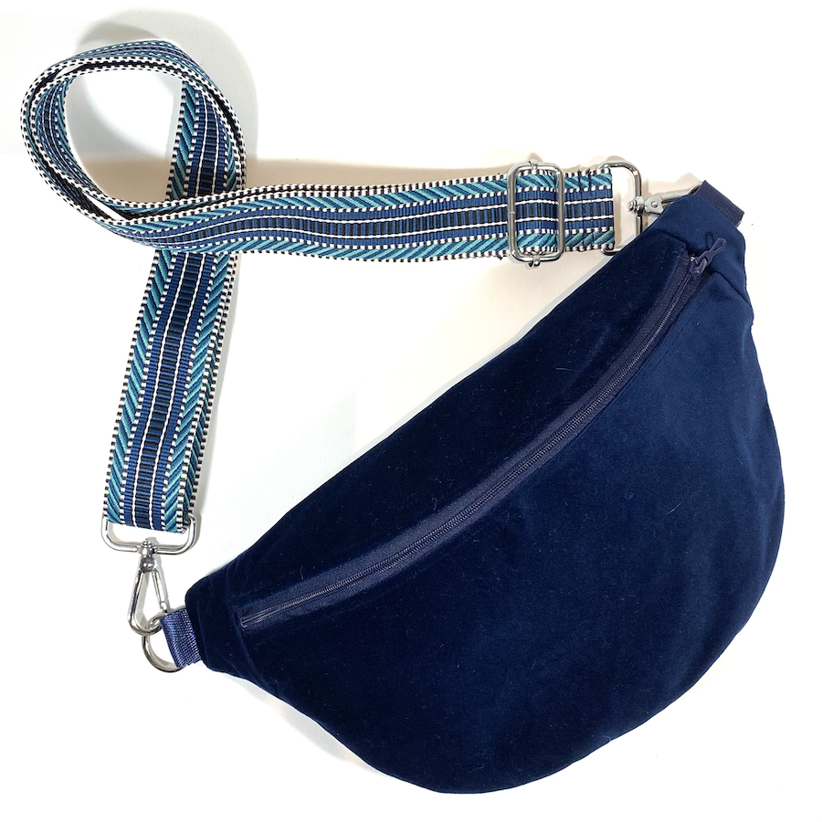 Sac banane, velours marine, PAS SI MUETTE, fabrication française