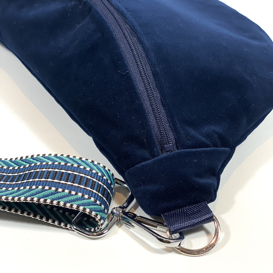 Sac banane, velours marine, PAS SI MUETTE, fabrication française