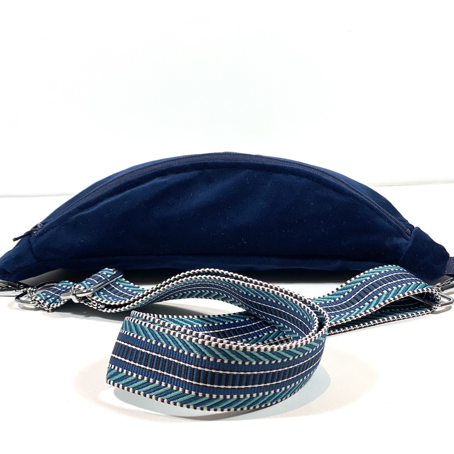 Sac banane, velours marine, PAS SI MUETTE, fabrication française
