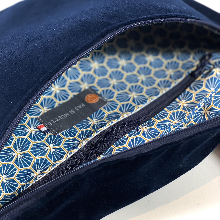 Sac banane, velours marine, PAS SI MUETTE, fabrication française