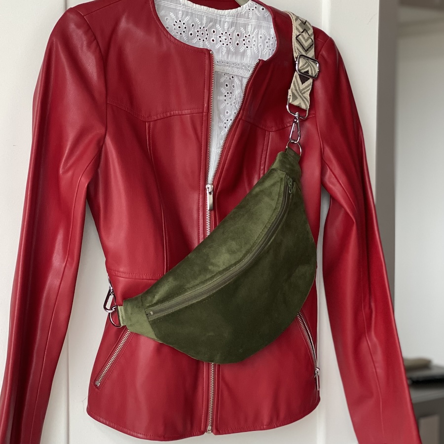 Sac banane, velours kaki, PAS SI MUETTE ,fabrication française