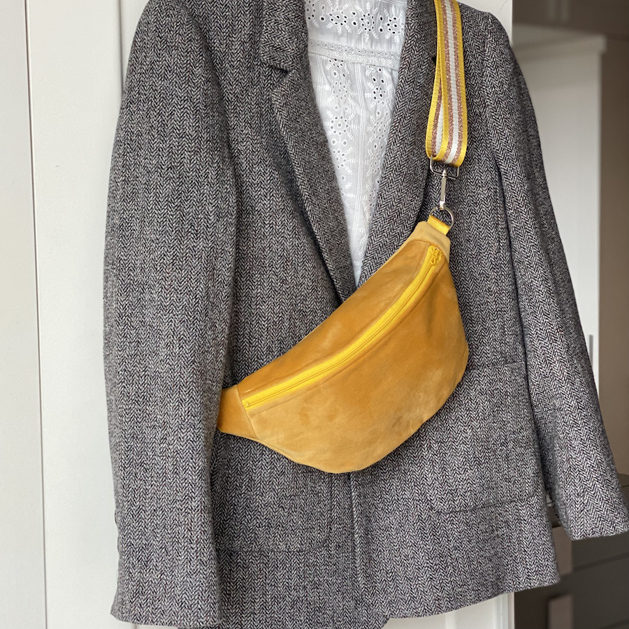 Sac banane, velours jaune, fabrication française, PAS SI MUETTE