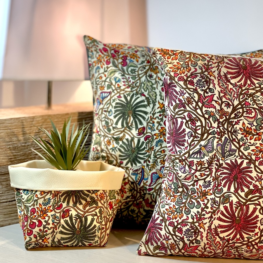Corbeille, décoration, fabrication française, tissus Indien, block print, corbeille rangement, idée cadeau, coussin