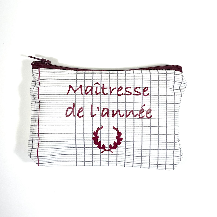 Porte Monnaie, porte cartes, Toile de coton, motif cahier ecole, maitresse de l'année Pas Si Muette, fabrication française, idée cadeau,