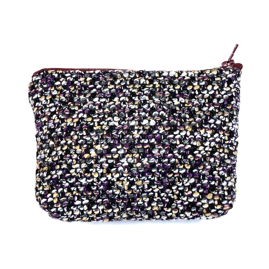 Trousses passeport et cartes, laine tweed gris et violet, format passeport, Pas Si Muette, accessoires, idée cadeau, fabrication française