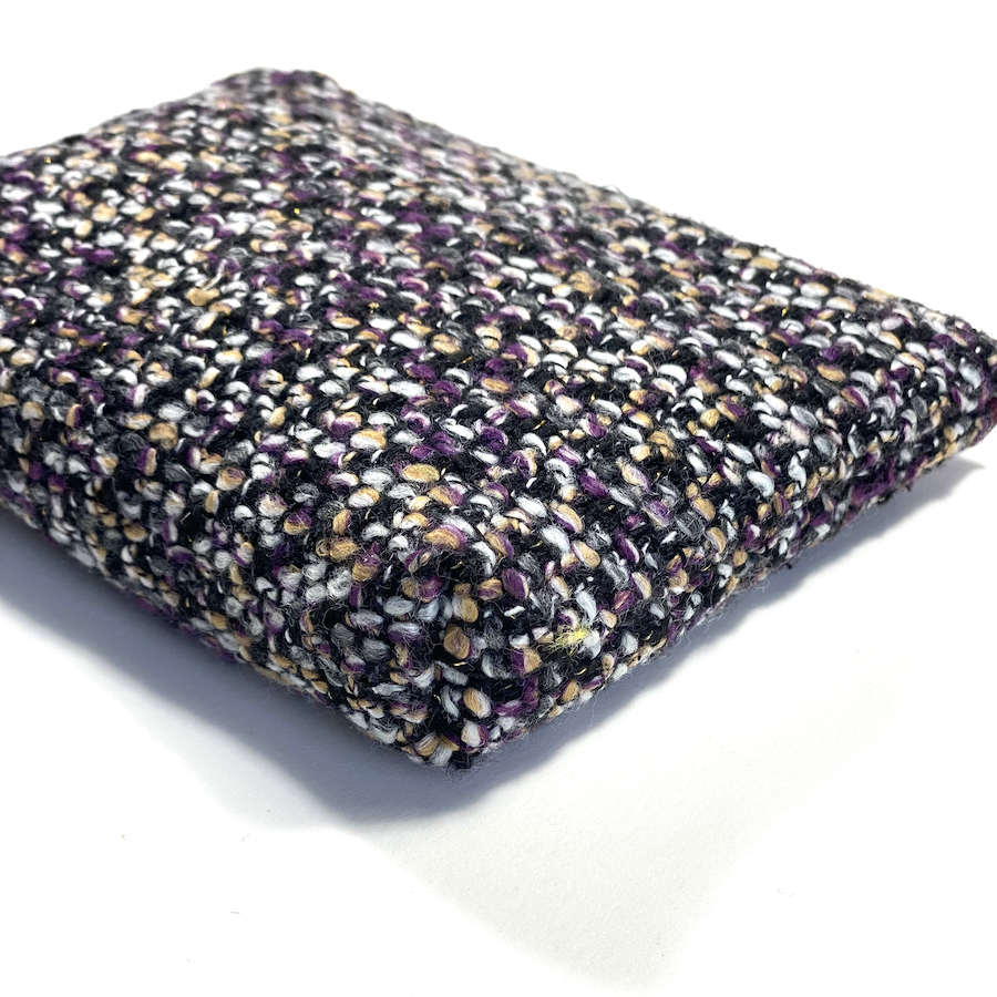 Trousses passeport et cartes, laine tweed gris et violet, format passeport, Pas Si Muette, accessoires, idée cadeau, fabrication française