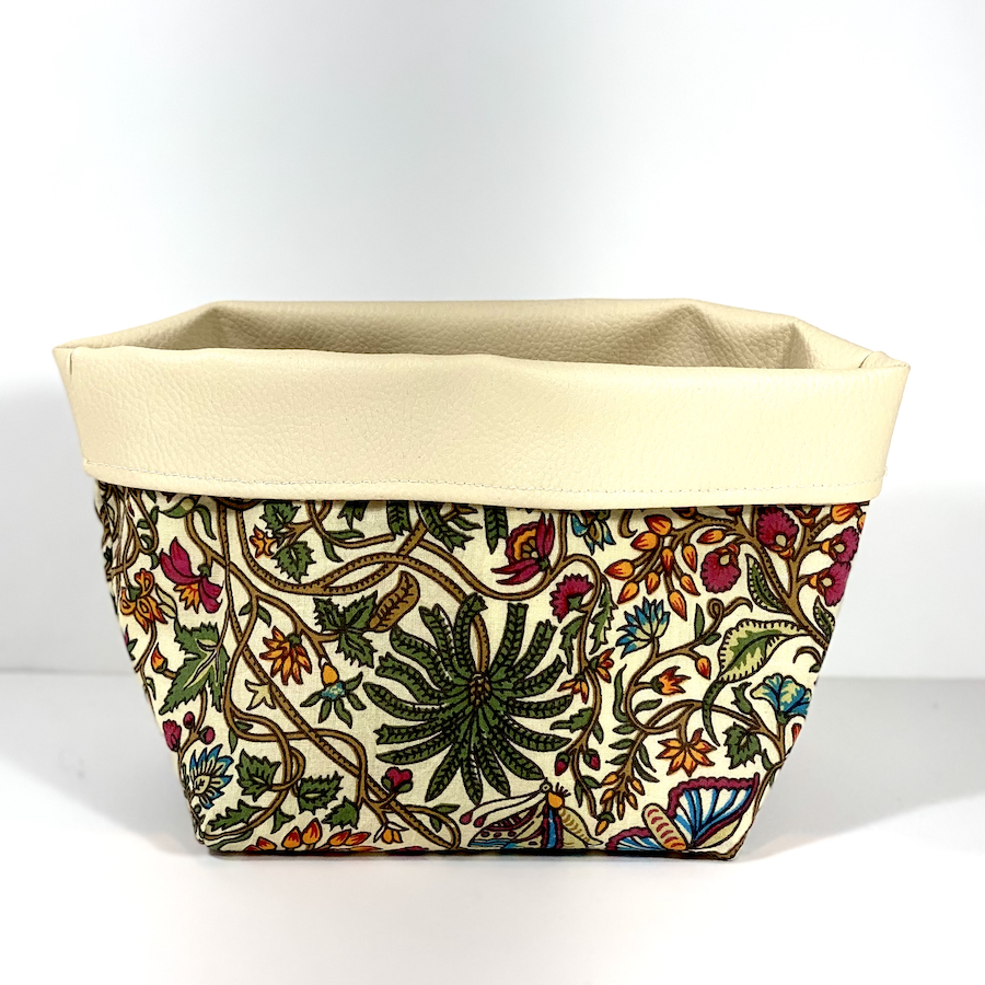 Corbeille, décoration, fabrication française, tissus Indien, block print, corbeille rangement, idée cadeau, palmier vert