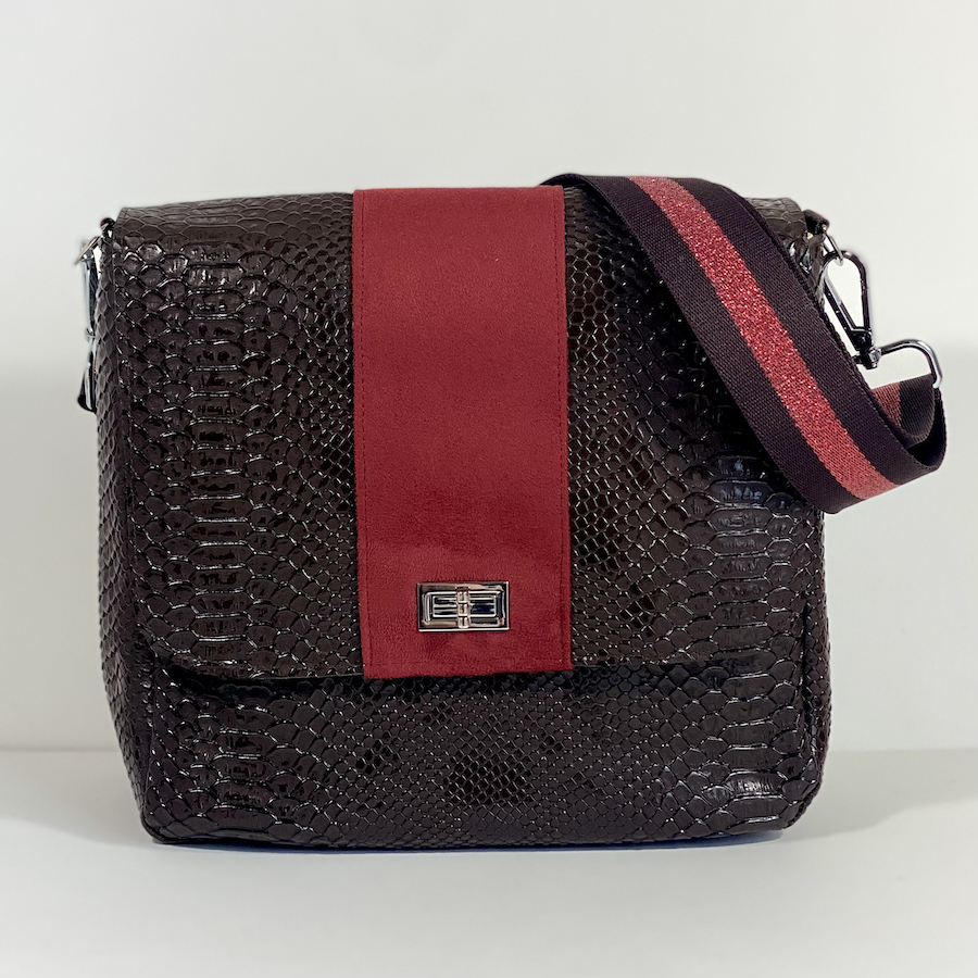 sac à main, Pas Si Muette, sac 400, fabrication française, sac à rabat, simili cuir python, marron chocolat, idée cadeau