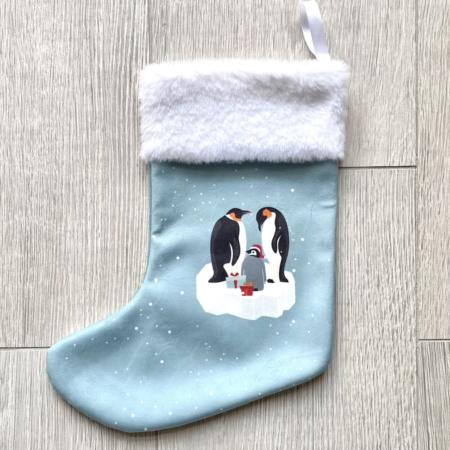 Chaussettes de Noël à suspendre. Fabrication Française. Pas Si Muette. Chaussette de cheminée, Mon premier Noël bleu glacier. Décoration de Noël.