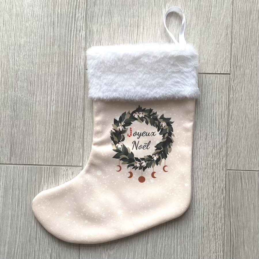 Chaussette de Noël à suspendre. Fabrication Française. Pas Si Muette. Chaussette de cheminée, rose pâle. Décoration de Noël.