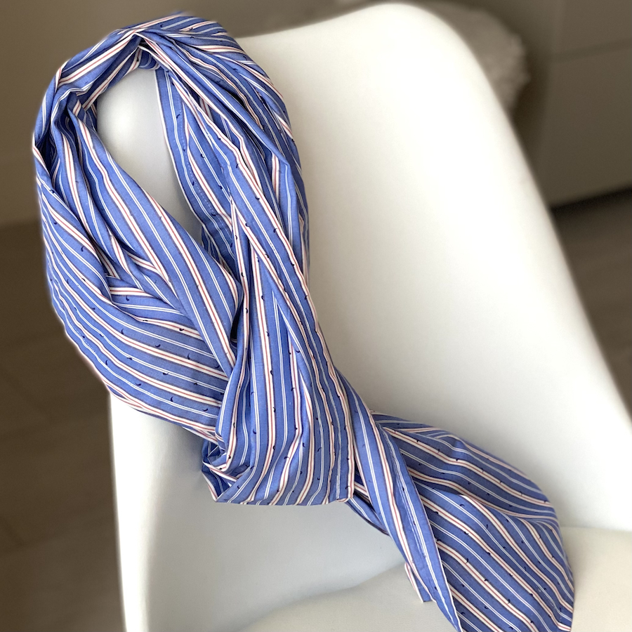 Chèche coton, Pas Si Muette, Popeline rayures bleu blanc rouge. Fabrication française. Idée cadeau