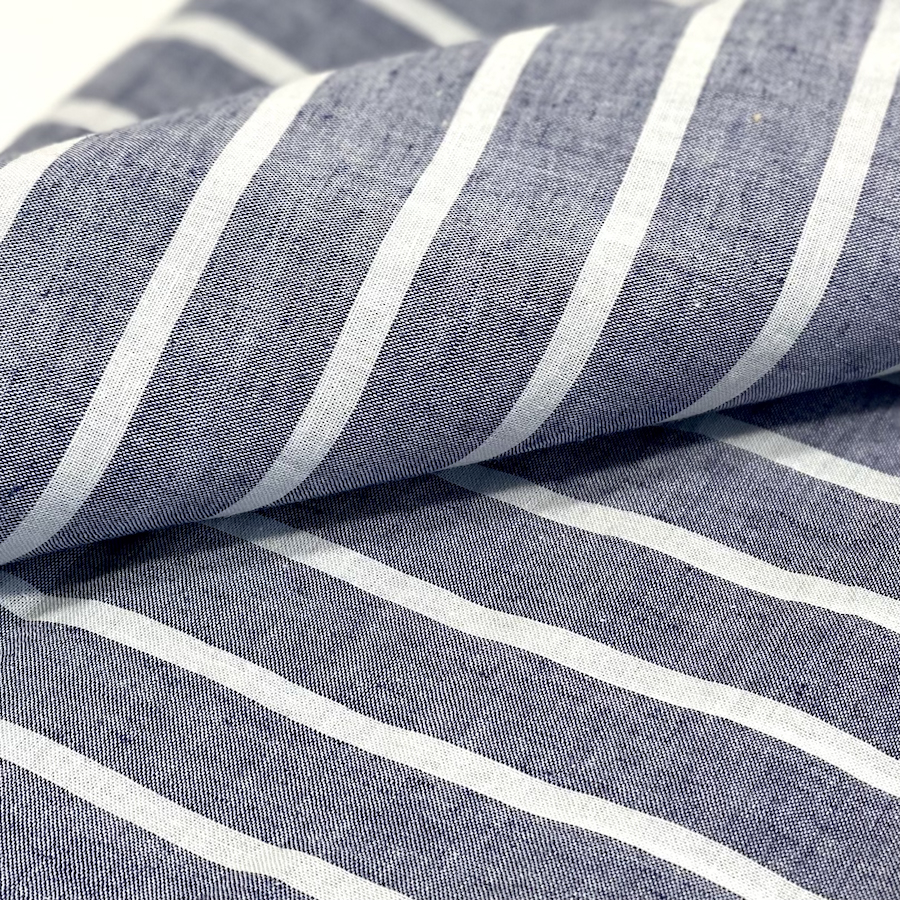 Chèche coton, Pas Si Muette, Oxford rayures denim et blanc. Fabrication française. Idée cadeau