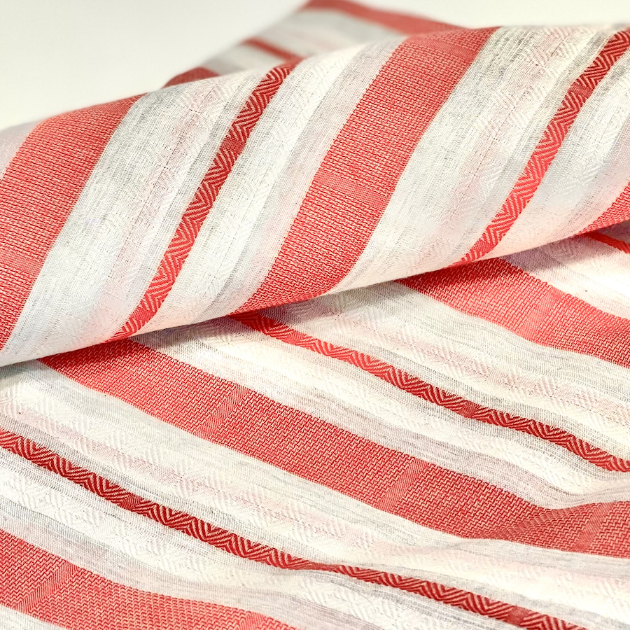 Chèches coton, Pas Si Muette. Coton et lin, rayures rouge et blanc. Fabrication française. Idée cadeau
