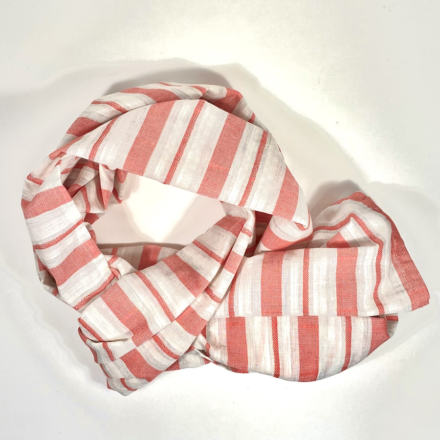 Chèche coton, Pas Si Muette. Coton et lin, rayures rouge et blanc. Fabrication française. Idée cadeau